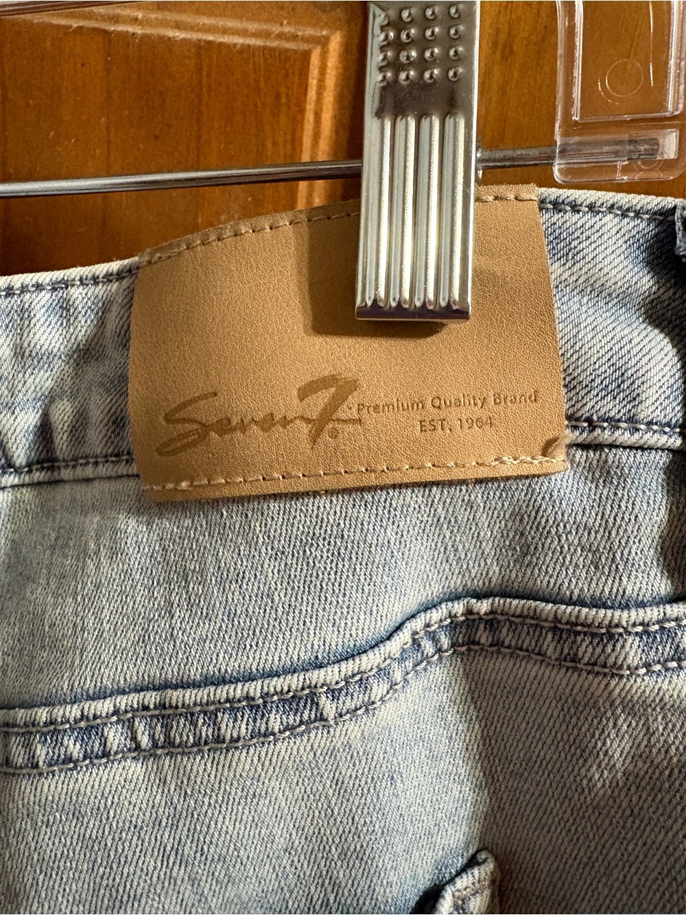 Seven7 Light Blue Denim Jeans with Tan Leather Patch - Picture 2 of 5